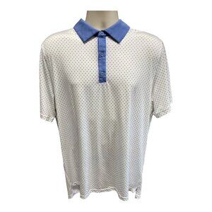 Graham Luxe Lennox Polo Shirt Mens LARGE White Blue Square All Over Print NWT